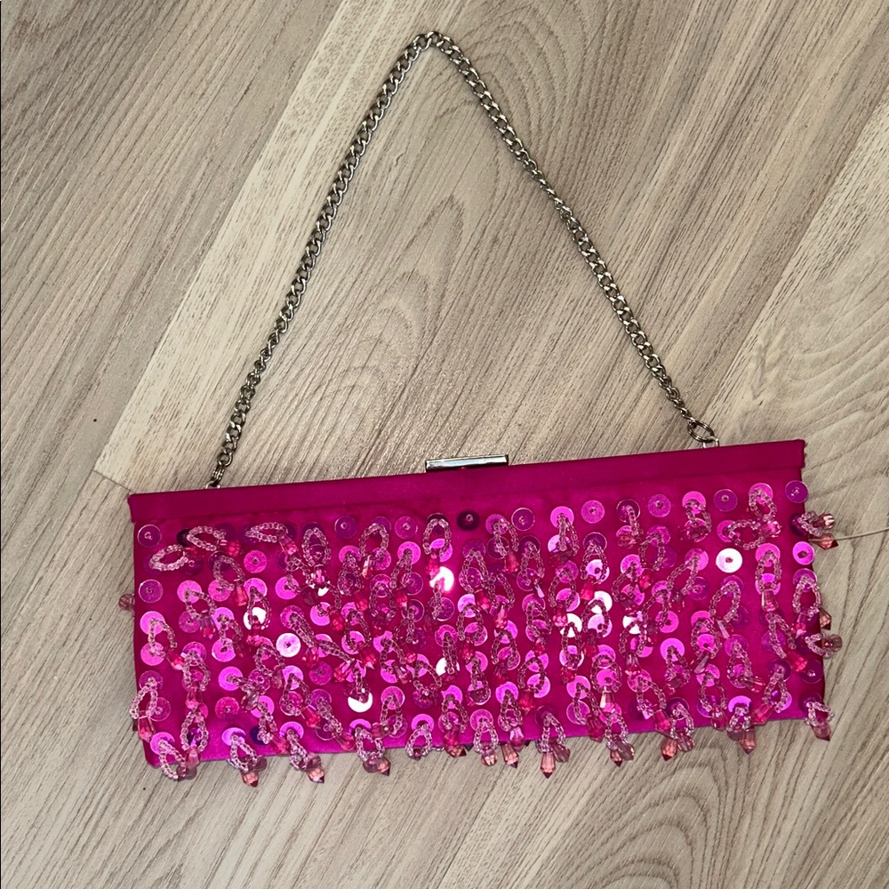 Banana Republic Hot Pink Sequin Chain Clutch